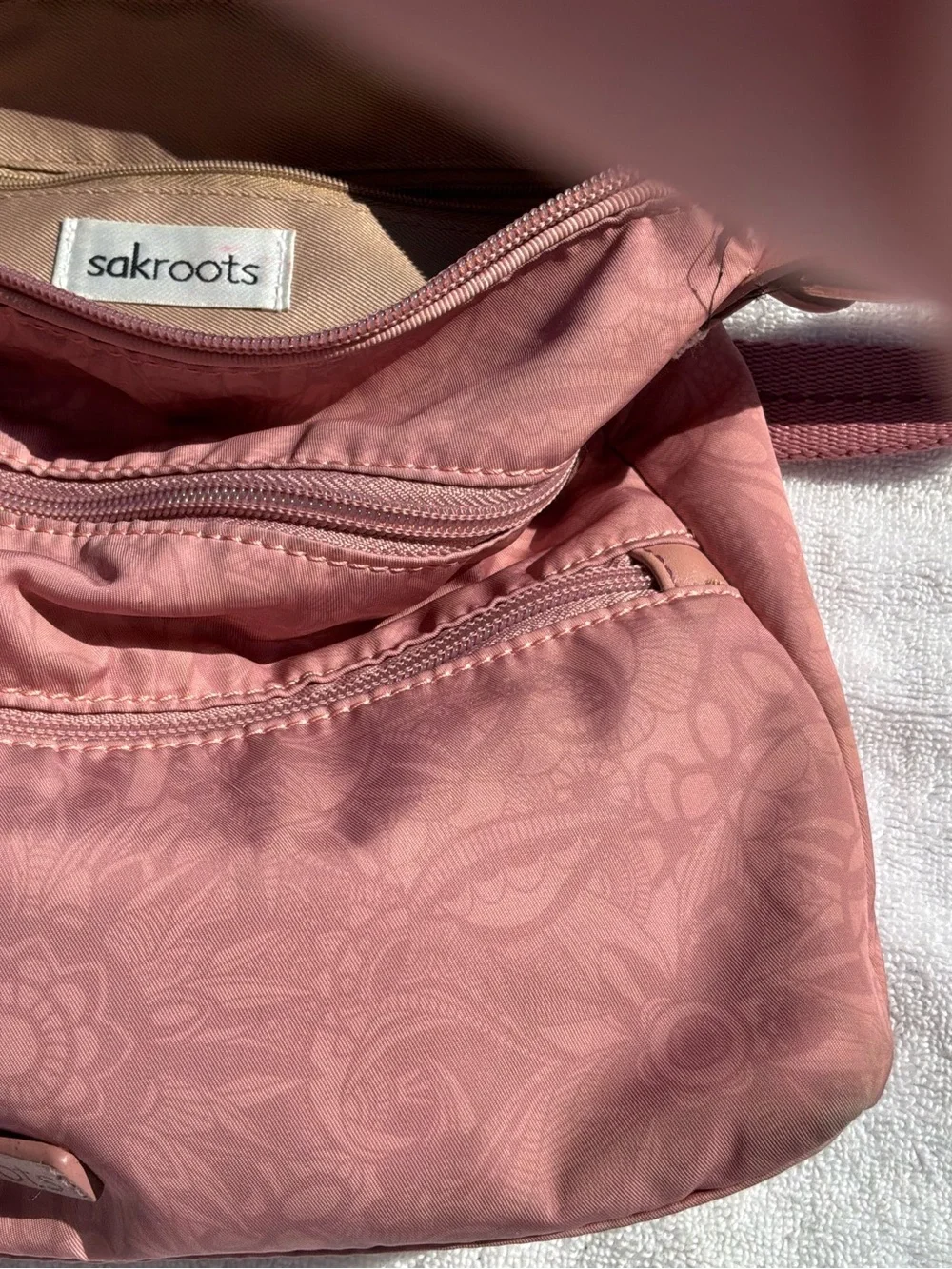 Sakroots Dusty Pink Floral-Print Crossbody Bag